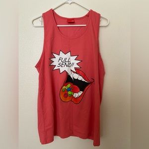 Salmon pill popper Full send tank top.
